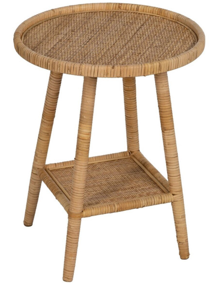 Table d'appoint vintage 45 cm Ronde 1 étagère en Rotin Naturel Rattan - 1