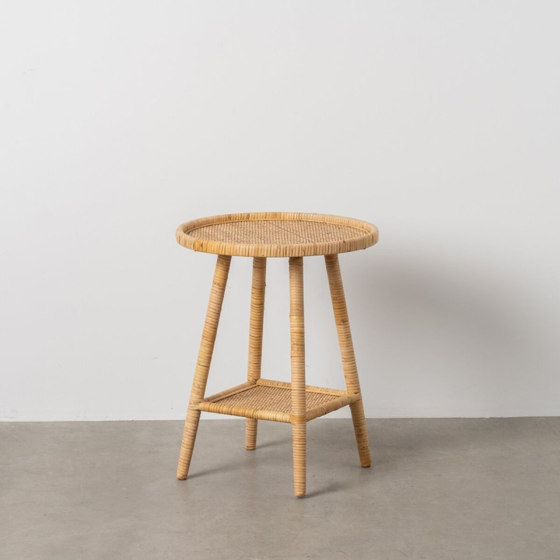 Table d'appoint vintage 45 cm Ronde 1 étagère en Rotin Naturel Rattan - 2