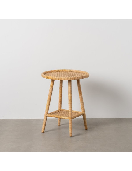 Table d'appoint vintage 45 cm Ronde 1 étagère en Rotin Naturel Rattan - 2