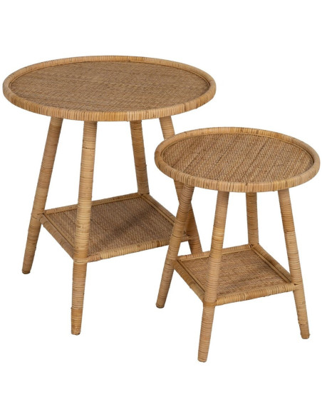 Table d'appoint vintage 45 cm Ronde 1 étagère en Rotin Naturel Rattan - 3