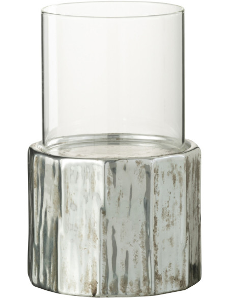 Photophore Cylindrique Ary Diamètre 15 cm en Argile Argenté Verre Transparent - 1