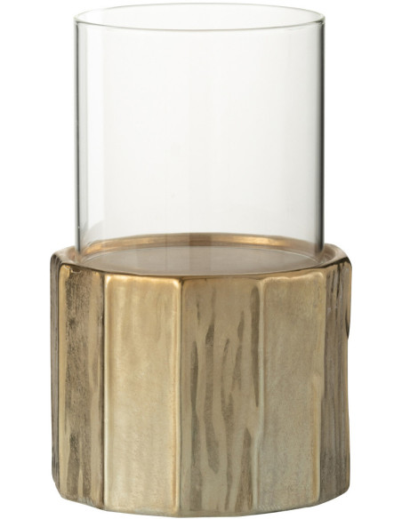 Photophore Cylindrique Ary Diamètre 15 cm en Argile Doré Verre Transparent - 1