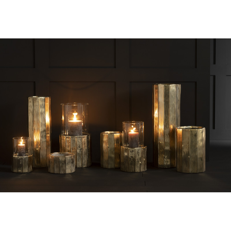 Photophore Cylindrique Ary Diamètre 15 cm en Argile Doré Verre Transparent - 2