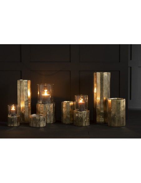 Photophore Cylindrique Ary Diamètre 15 cm en Argile Doré Verre Transparent - 2