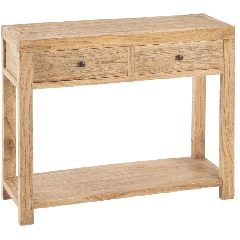 Console rustique Rectangulaire 2 tiroirs en Bois de mindi Naturel Miro - 1