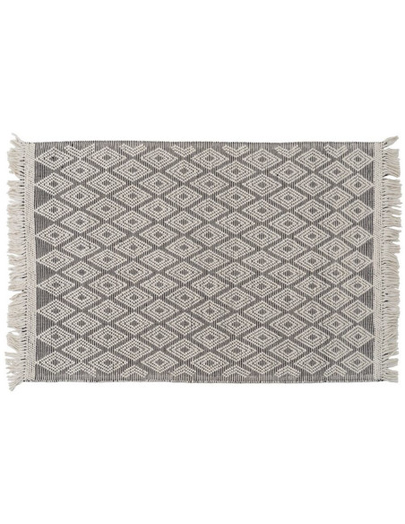 Tapis ethnique Rectangulaire 160x230 en Laine Coton Noir Blanc Avec franges Motif graphique Zalwen - 1