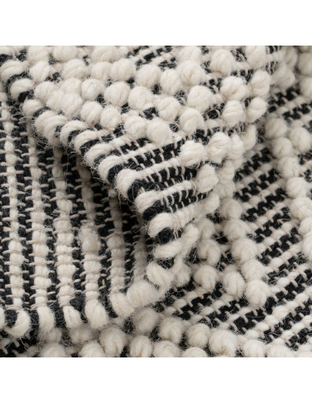 Tapis ethnique Rectangulaire 160x230 en Laine Coton Noir Blanc Avec franges Motif graphique Zalwen - 3