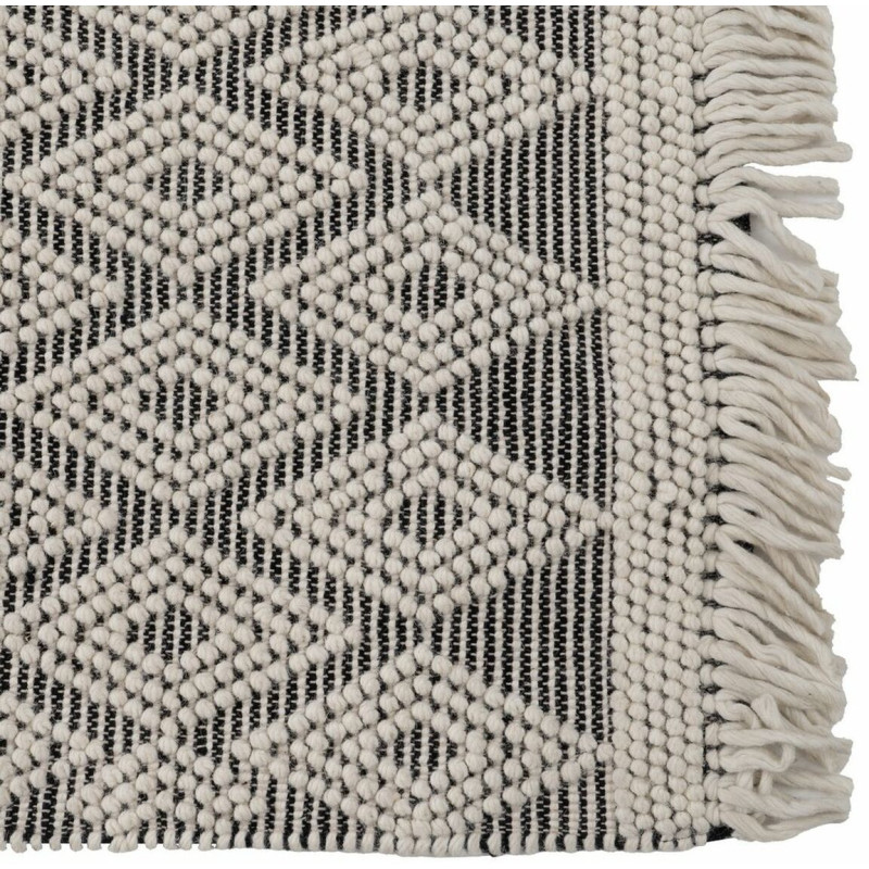 Tapis ethnique Rectangulaire 160x230 en Laine Coton Noir Blanc Avec franges Motif graphique Zalwen - 4