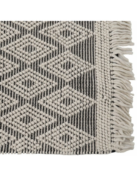 Tapis ethnique Rectangulaire 160x230 en Laine Coton Noir Blanc Avec franges Motif graphique Zalwen - 4