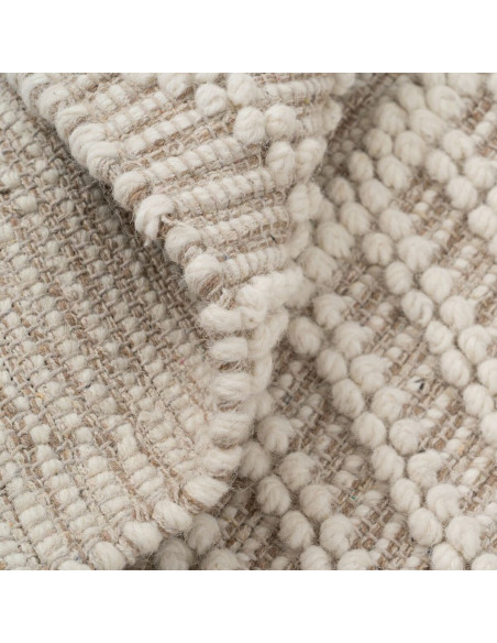 Grand Tapis ethnique Rectangulaire 200x300 en Laine Coton Blanc crème Beige Avec franges Motif graphique Jaryth - 3