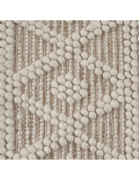 Grand Tapis ethnique Rectangulaire 200x300 en Laine Coton Blanc crème Beige Avec franges Motif graphique Jaryth - 5