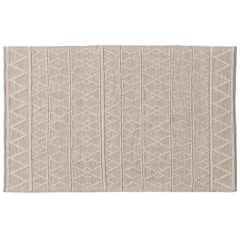 Tapis ethnique Rectangulaire 160x230 en Laine Coton Beige Blanc crème Motif graphique Vorneth - 1