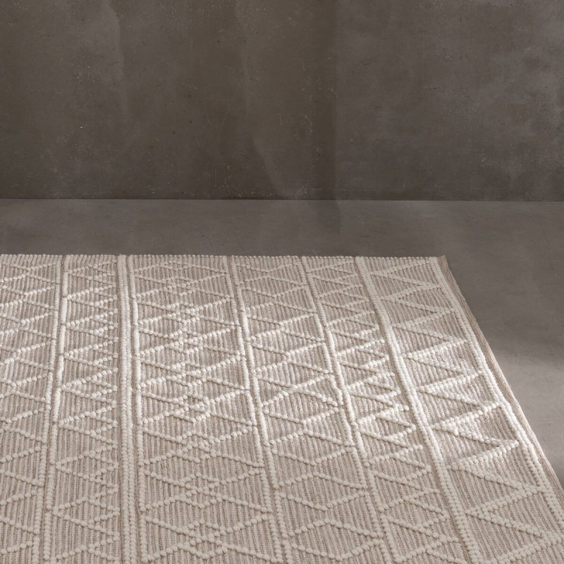 Tapis ethnique Rectangulaire 160x230 en Laine Coton Beige Blanc crème Motif graphique Vorneth - 2