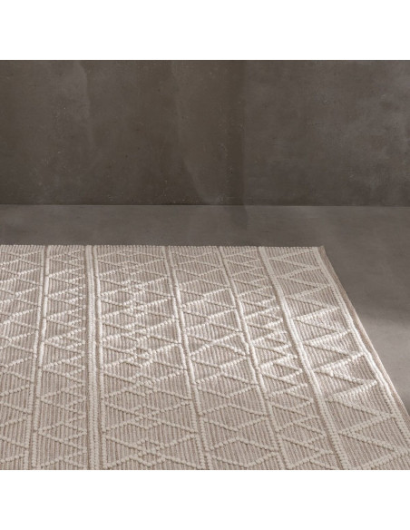 Tapis ethnique Rectangulaire 160x230 en Laine Coton Beige Blanc crème Motif graphique Vorneth - 2