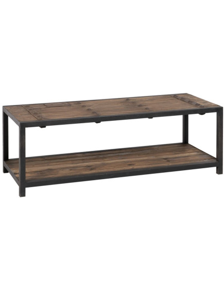 Grande Table basse industrielle Rectangulaire 1 étagère en Bois d'orme recyclé Naturel Métal Noir Firia - 1