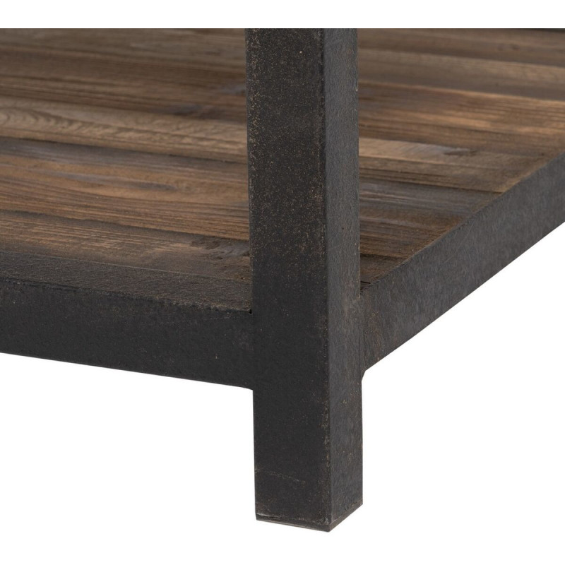 Grande Table basse industrielle Rectangulaire 1 étagère en Bois d'orme recyclé Naturel Métal Noir Firia - 2