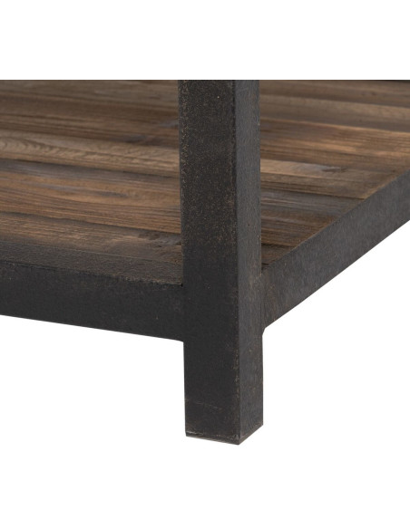 Grande Table basse industrielle Rectangulaire 1 étagère en Bois d'orme recyclé Naturel Métal Noir Firia - 2