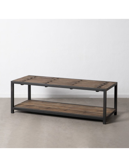 Grande Table basse industrielle Rectangulaire 1 étagère en Bois d'orme recyclé Naturel Métal Noir Firia - 5
