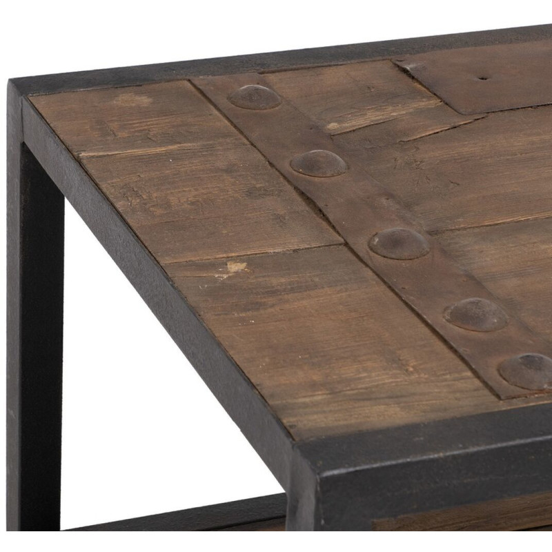Grande Table basse industrielle Rectangulaire 1 étagère en Bois d'orme recyclé Naturel Métal Noir Firia - 6