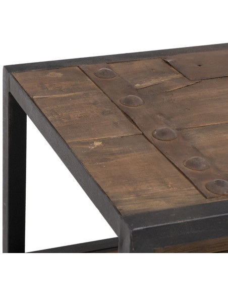 Grande Table basse industrielle Rectangulaire 1 étagère en Bois d'orme recyclé Naturel Métal Noir Firia - 6