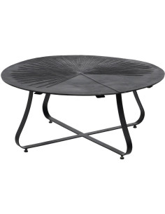Table basse originale Ronde en Métal Noir Motif feuille Kelryn - 1