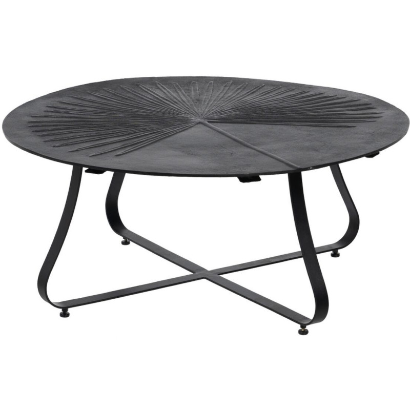 Table basse originale Ronde en Métal Noir Motif feuille Kelryn - 1