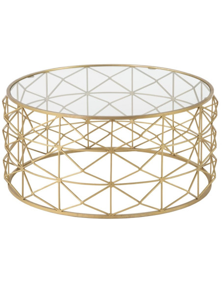Grande Table basse moderne Ronde en Métal Doré Verre Transparent Tylanis - 1