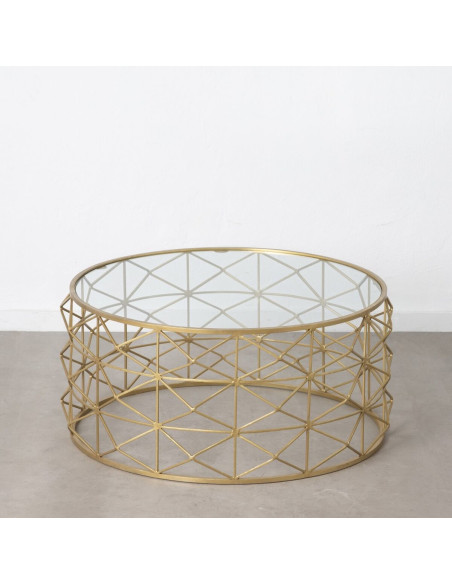 Grande Table basse moderne Ronde en Métal Doré Verre Transparent Tylanis - 2