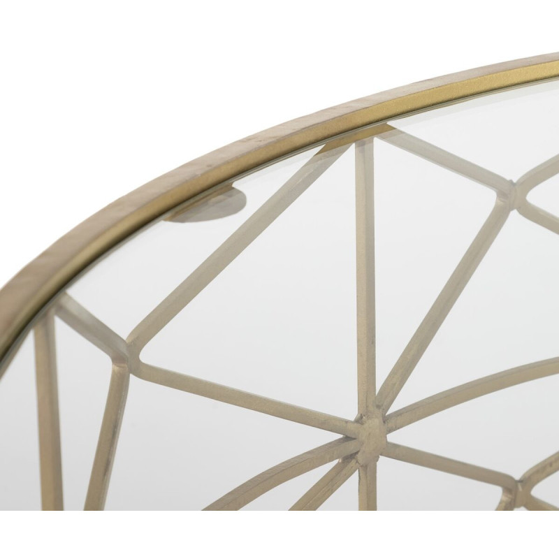 Grande Table basse moderne Ronde en Métal Doré Verre Transparent Tylanis - 3