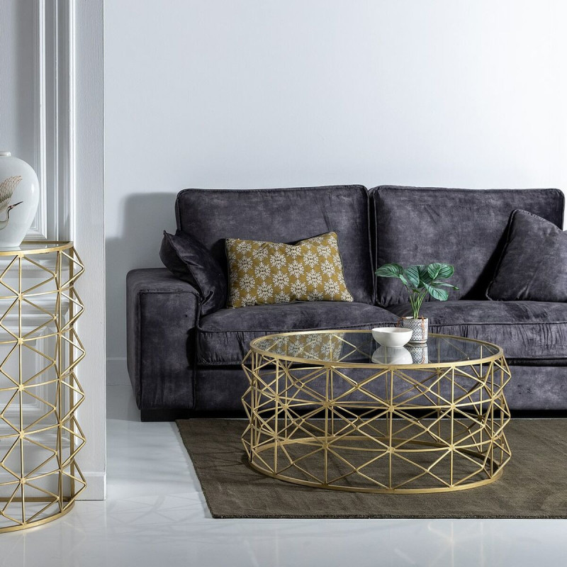 Grande Table basse moderne Ronde en Métal Doré Verre Transparent Tylanis - 8