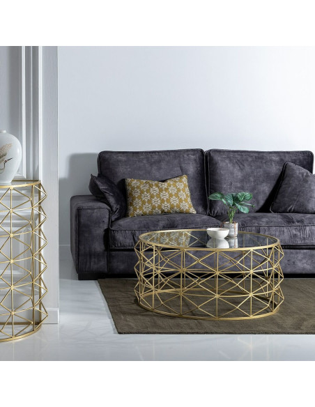 Grande Table basse moderne Ronde en Métal Doré Verre Transparent Tylanis - 8