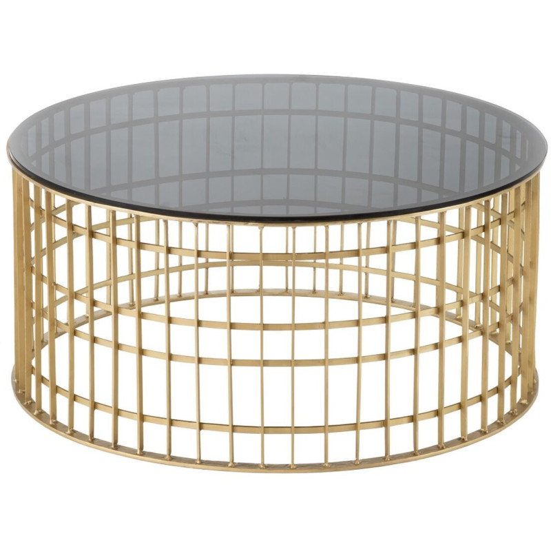 Table basse moderne Ronde en Métal Doré Verre Noir Telisra - 1