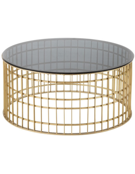 Table basse moderne Ronde en Métal Doré Verre Noir Telisra - 1