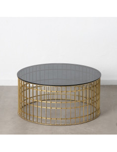 Table basse moderne Ronde en Métal Doré Verre Noir Telisra - 1 2