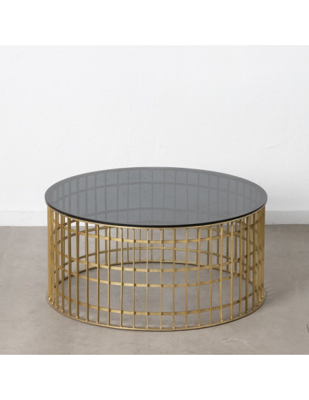 Table basse moderne Ronde en Métal Doré Verre Noir Telisra - 2