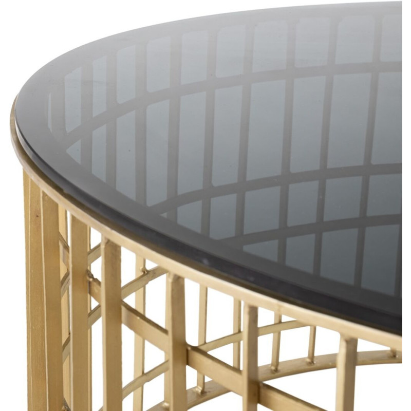 Table basse moderne Ronde en Métal Doré Verre Noir Telisra - 4