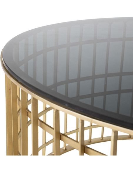 Table basse moderne Ronde en Métal Doré Verre Noir Telisra - 4