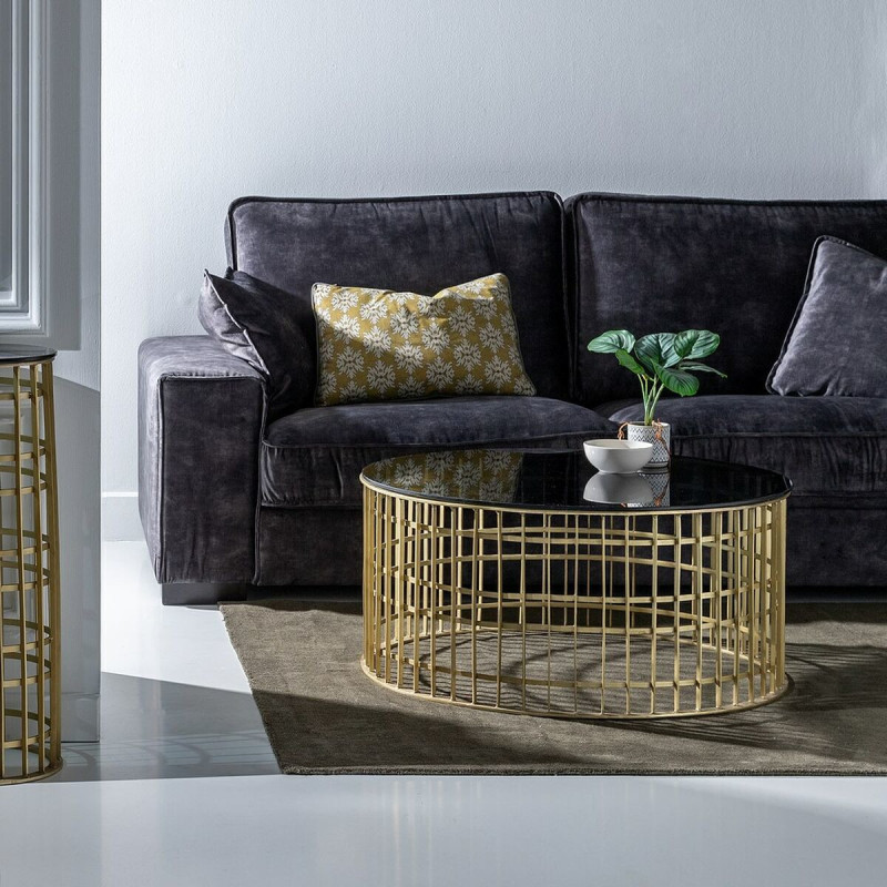 Table basse moderne Ronde en Métal Doré Verre Noir Telisra - 8