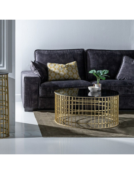 Table basse moderne Ronde en Métal Doré Verre Noir Telisra - 8