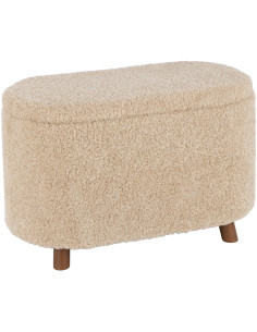 Pouf Ovale Teddy en Polyester Beige Avec coffre de rangement - 1