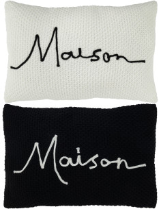 Coussin XL Rectangulaire Home 60x40 en Tissu acrylique Blanc Noir Message Maison (Lot de 2) - 1
