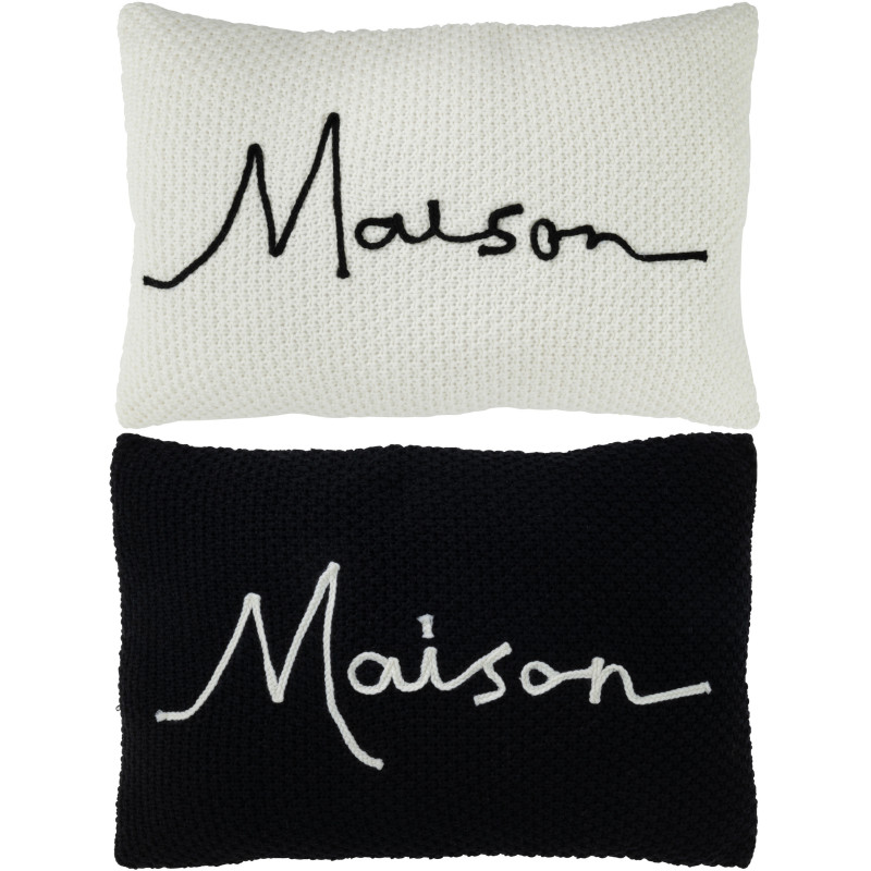 Coussin XL Rectangulaire Home 60x40 en Tissu acrylique Blanc Noir Message Maison (Lot de 2) - 1