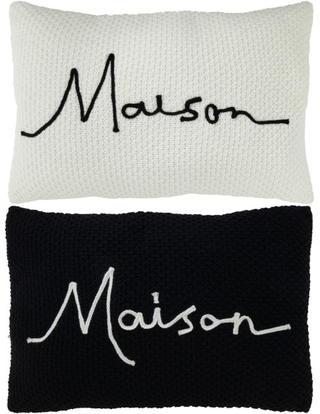 Coussin XL Rectangulaire Home 60x40 en Tissu acrylique Blanc Noir Message Maison (Lot de 2) - 1