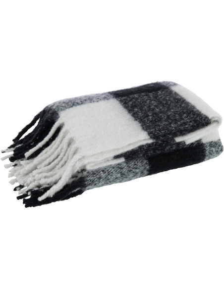 Plaid 120x150 Snug en Polyester Noir Blanc Motif carreaux avec franges - 1