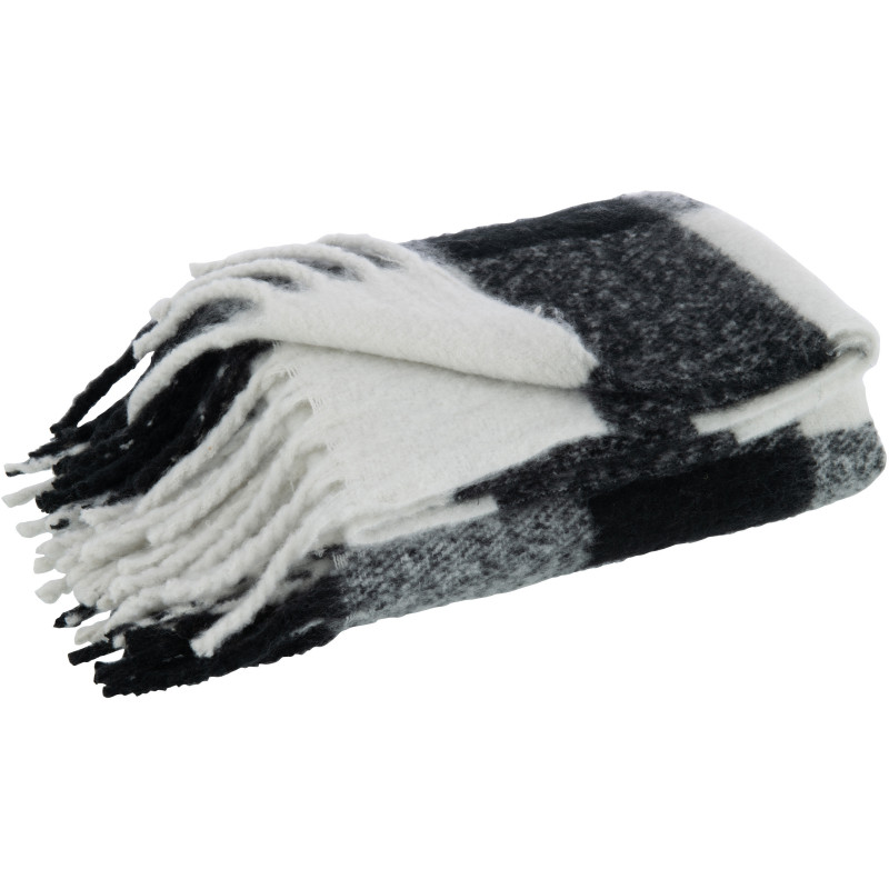 Plaid 120x150 Snug en Polyester Noir Blanc Motif carreaux avec franges - 2