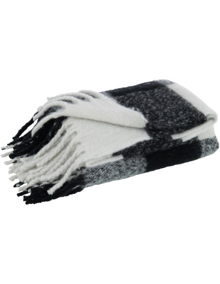 Plaid 120x150 Snug en Polyester Noir Blanc Motif carreaux avec franges - 2