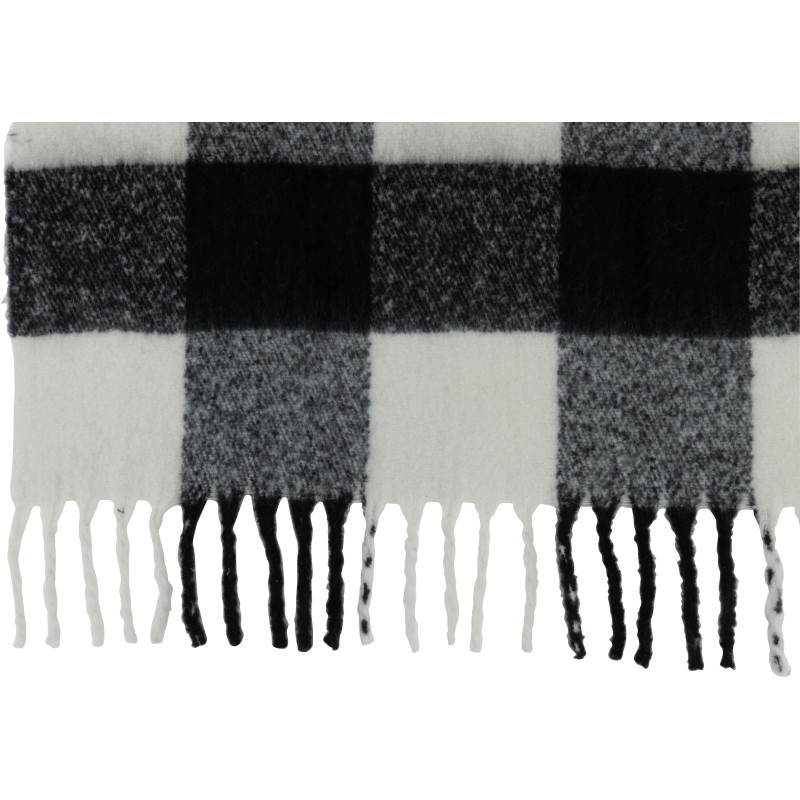 Plaid 120x150 Snug en Polyester Noir Blanc Motif carreaux avec franges - 3