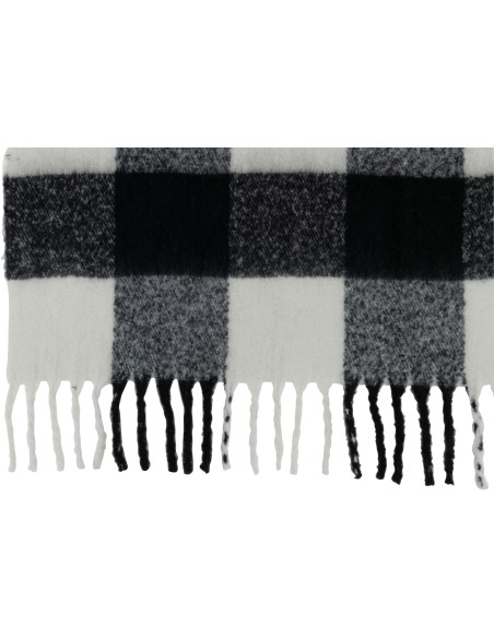 Plaid 120x150 Snug en Polyester Noir Blanc Motif carreaux avec franges - 3