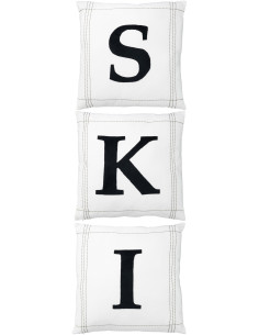 Coussin Carré Snow 45x45 en Polyester Blanc Noir Message Ski (Lot de 3) - 1