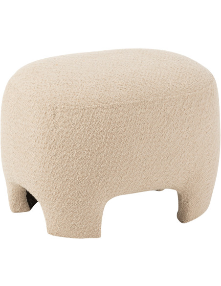 Pouf Ovale Plush en Tissu Blanc Bois Éponge - 1